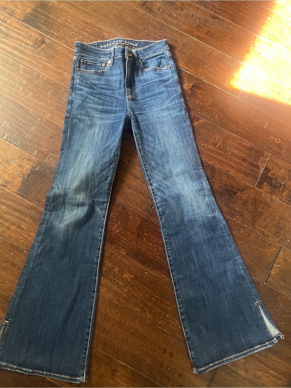 American Eagle Ne(x)t Level Stretch Split Hem Flare Jeans Blue SZ2